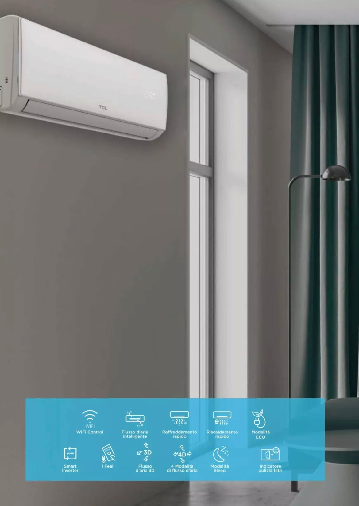 Climatizzatore Condizionatore Tcl  Sn12f2s0 12000 Btu Inverter R32 WiFi integrato